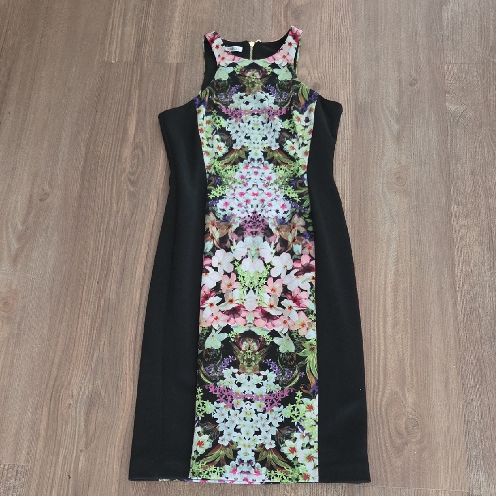 Maggy London Black and Floral Midi Dress
